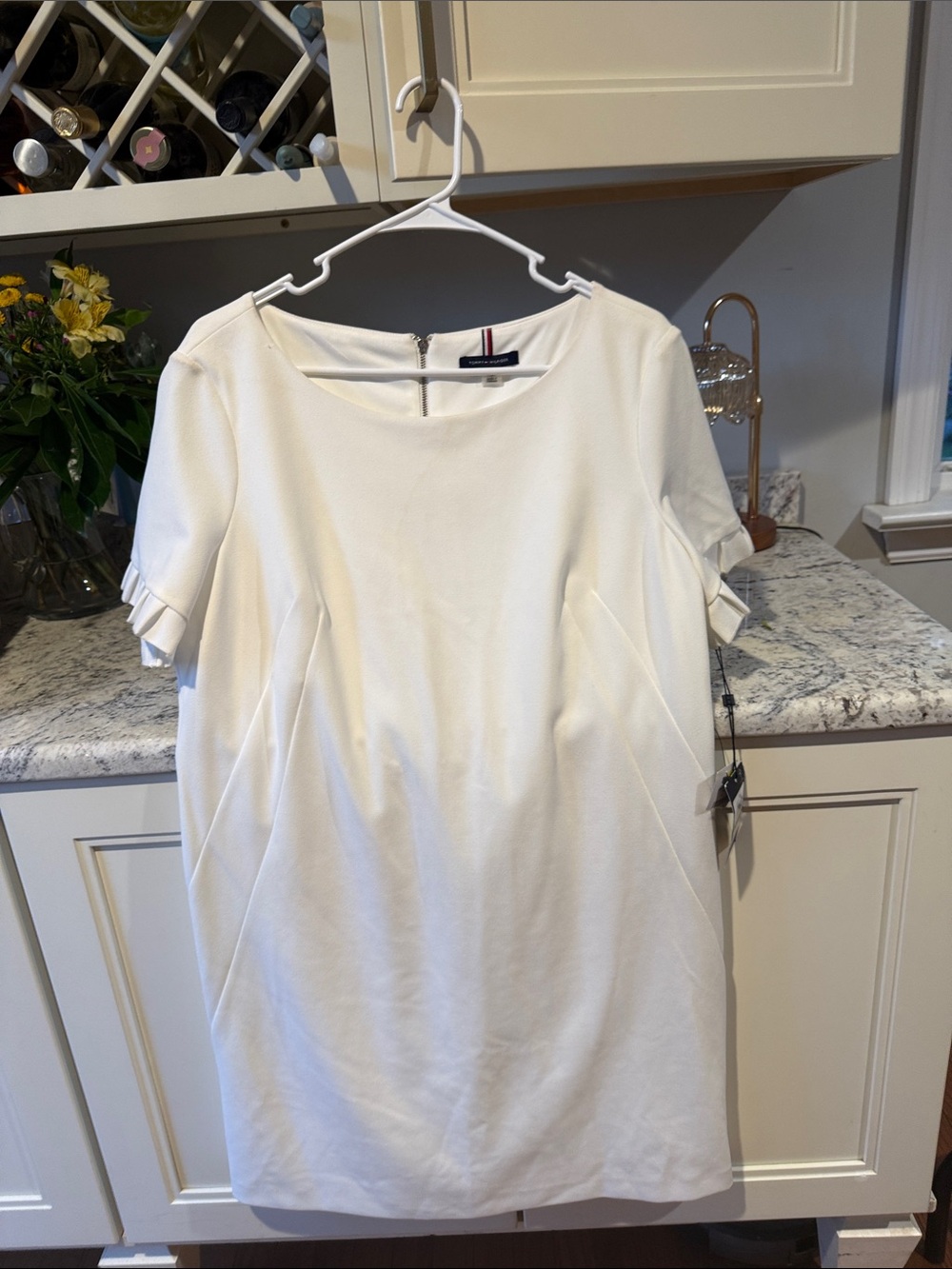 Tommy Hilfiger White Short-Sleeve Shift Tunic with Ruffle Sleeves
